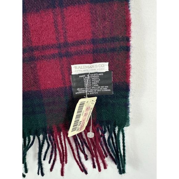 Deadstock Vintage Baltman Co New York Scottish LambsWool Plaid Scarf Fringe 75” - Picture 4 of 7